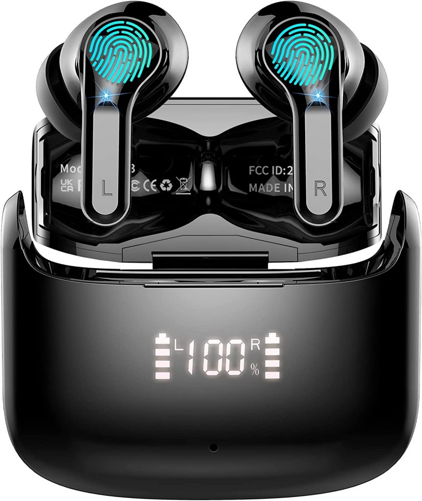 Auriculares inalámbricos, auriculares Bluetooth 5.3 con pantalla LED de 36  horas de reproducción, con estuche de carga inalámbrica