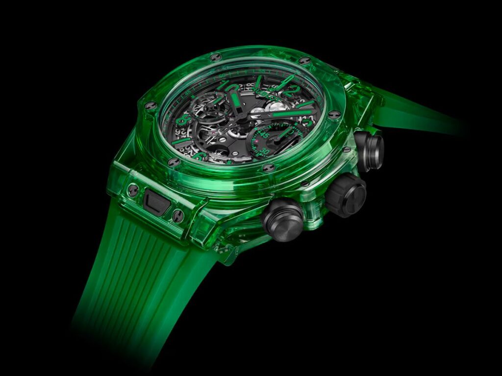 como-combinar-relojes-con-ropa-hombre-Hublot-Big-Bang-Unico-Green-SAXEM