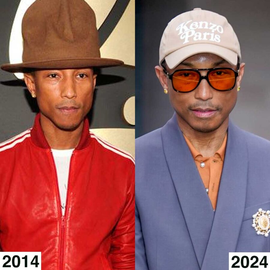 Pharrell Williams en 2014 y Pharrell Williams en 2024 sin envejecer