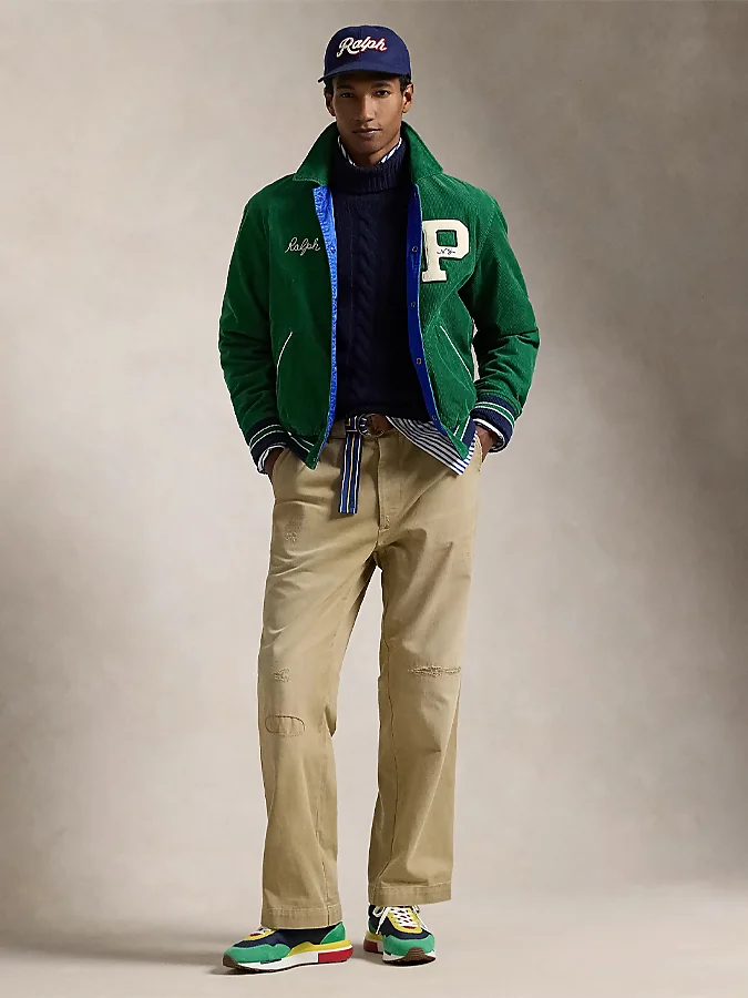 Look otoñal de Ralph Lauren para hombre con chaqueta bomber reversible 