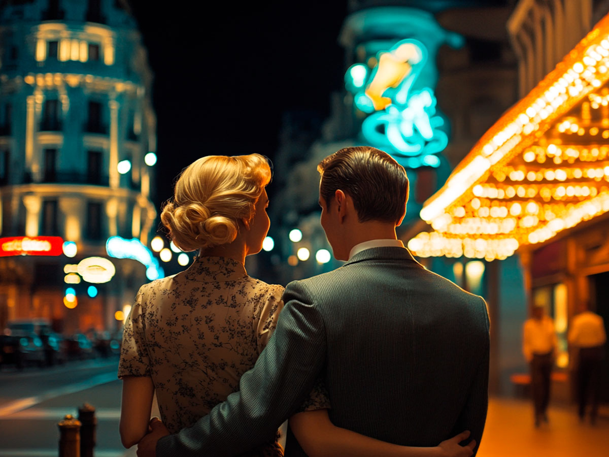 pareja paseando juntos por la calle