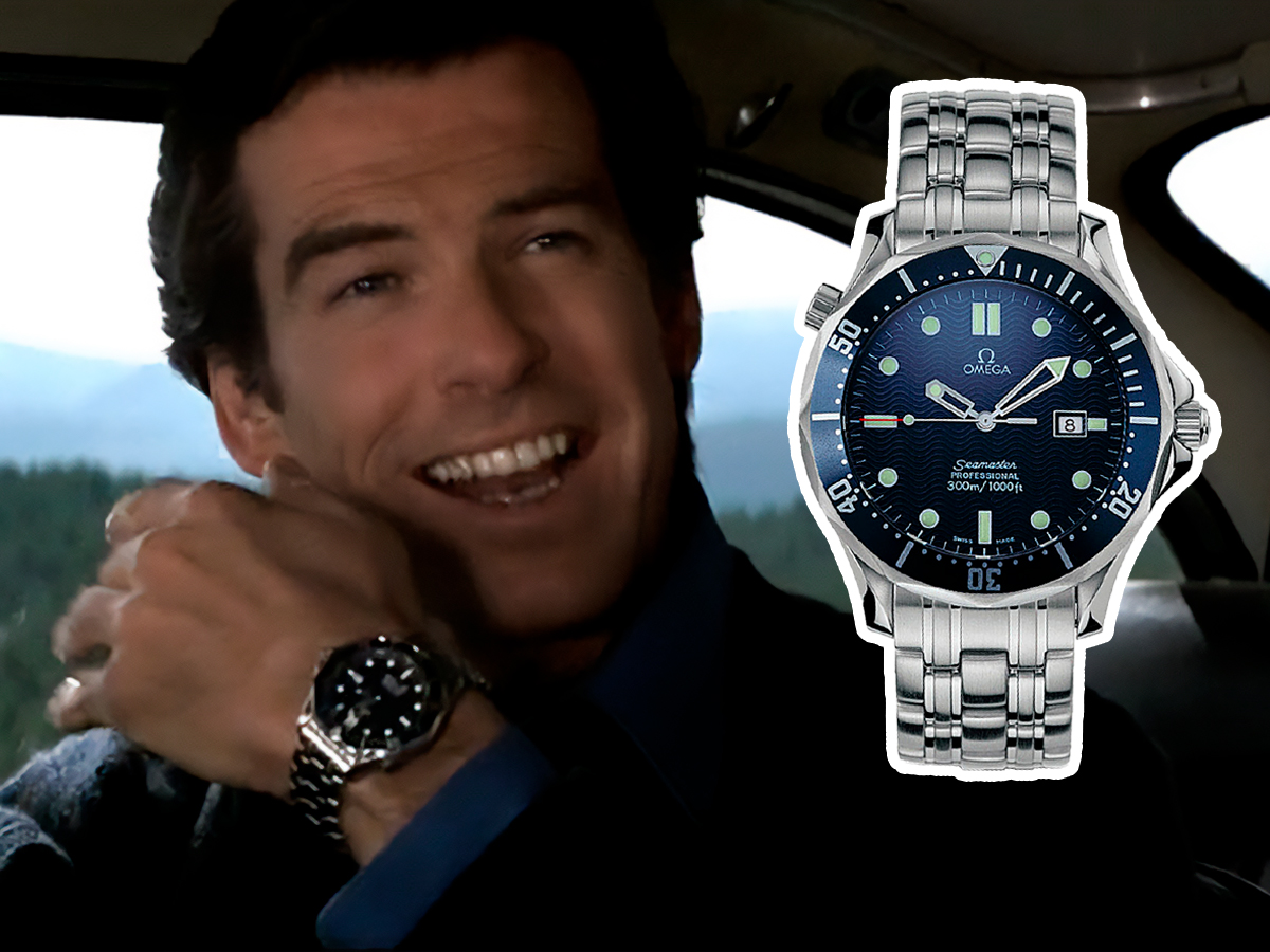 Pierce Brosnan en la película Golden Eye luciendo un reloj Omega Seamaster 300