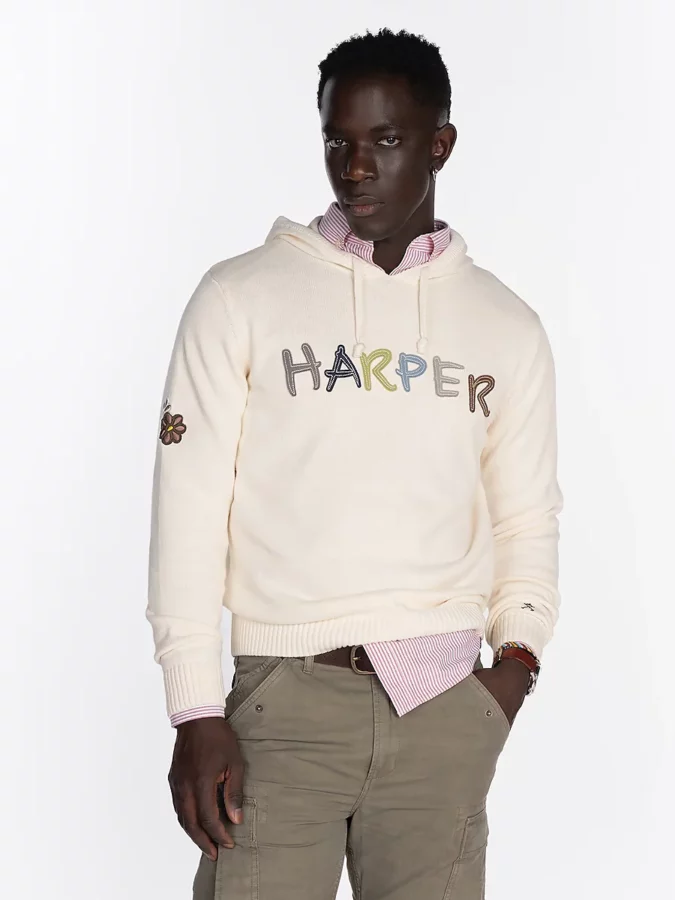 Sudadera beige con lettering de colores