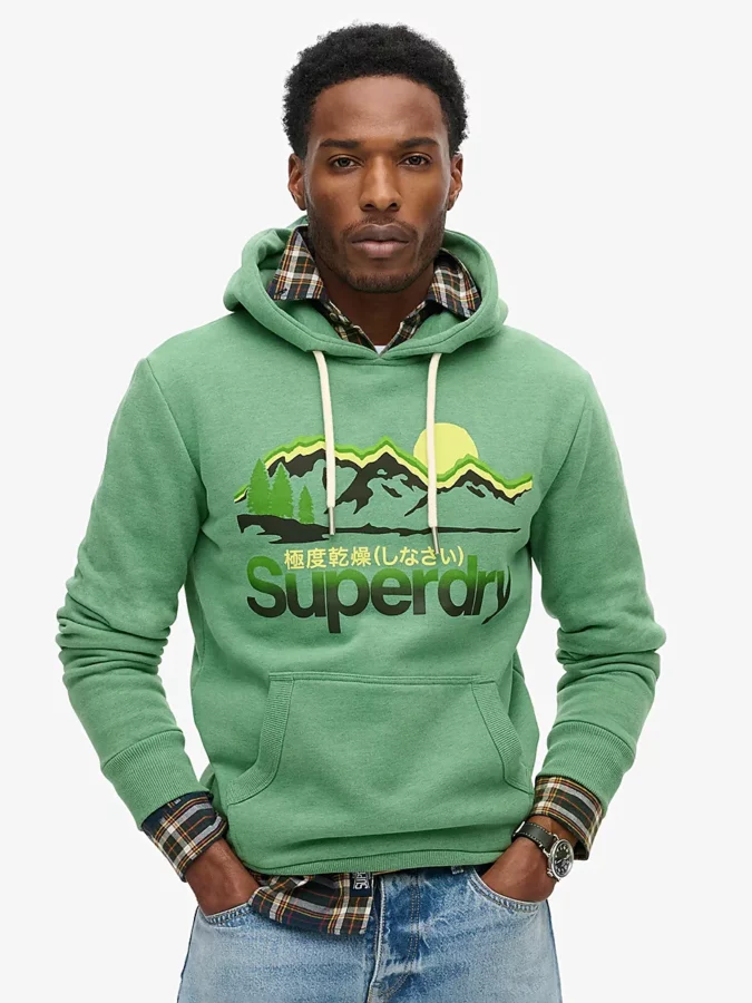 sudadera verde con detalles en amarillo de superdry hombre