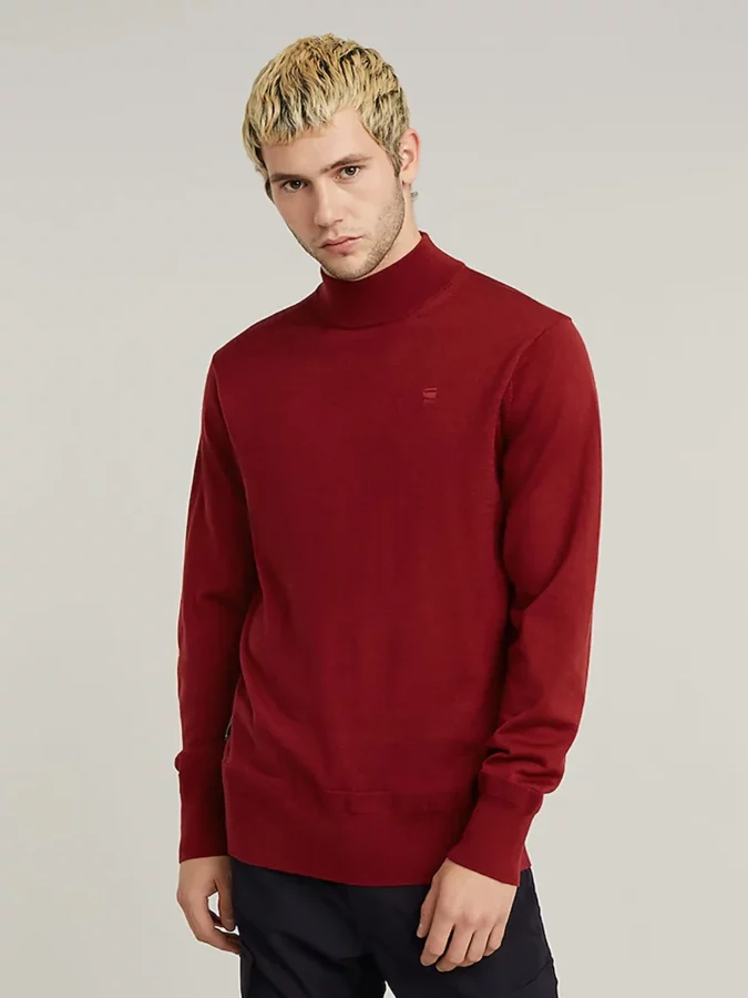 Jersey rojo con cuello alto para hombre