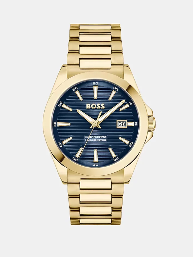 Reloj dorado de Boss con dial azul