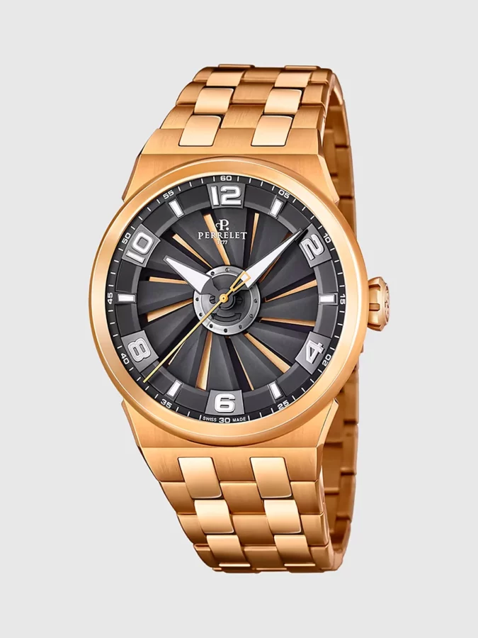 reloj dorado con esfera negra