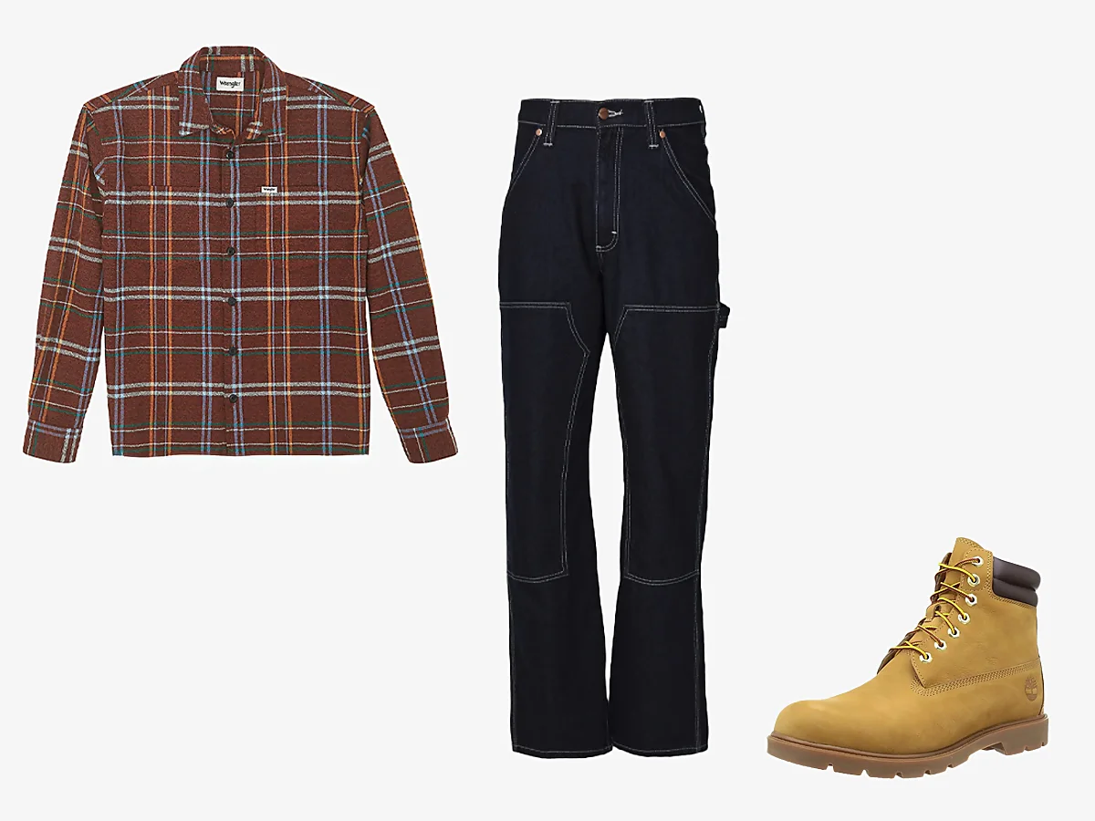 look con camisa a cuadros, pantalones carpenter y workboots