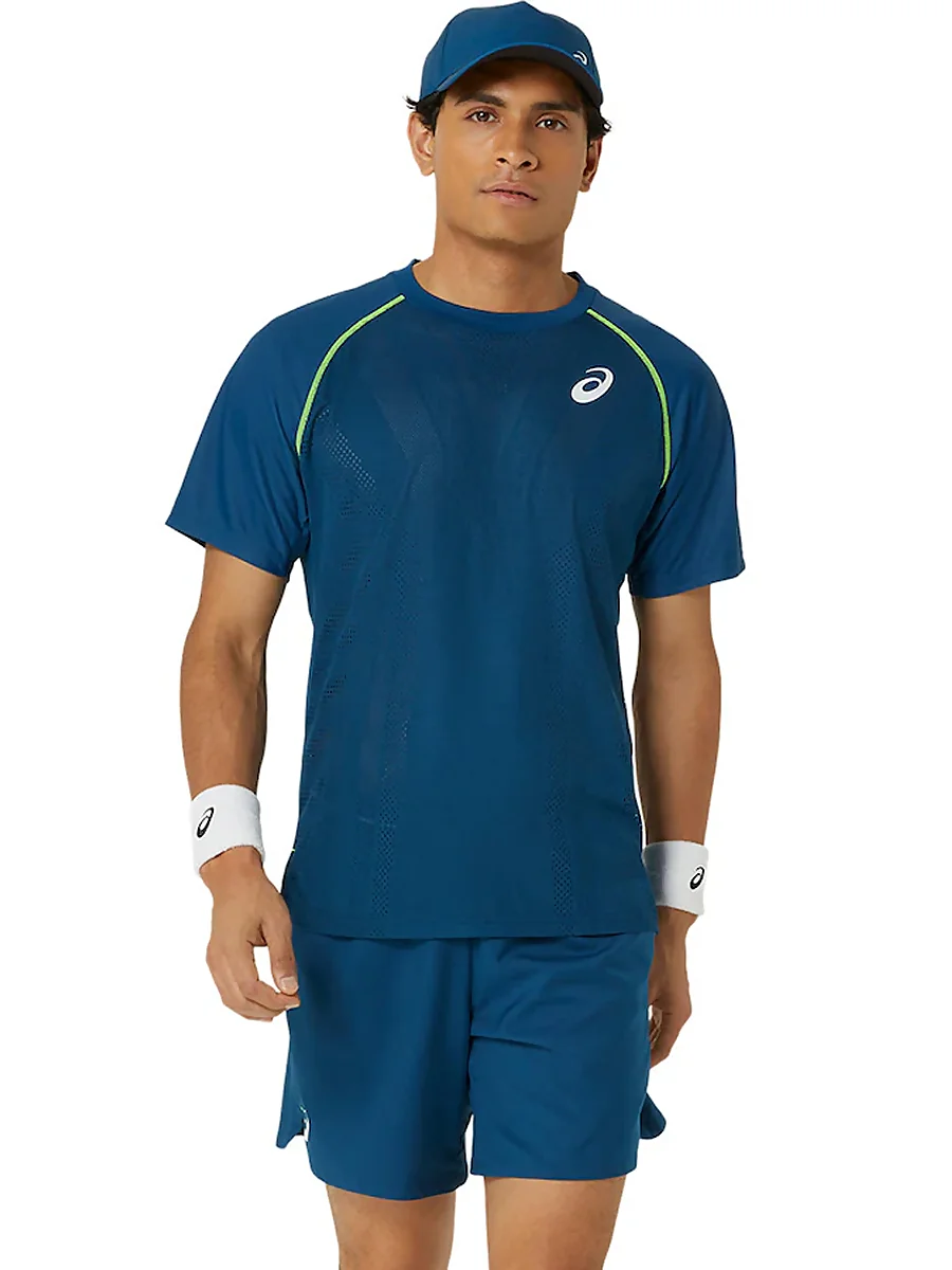 camiseta azul turquesa de asics para tenis