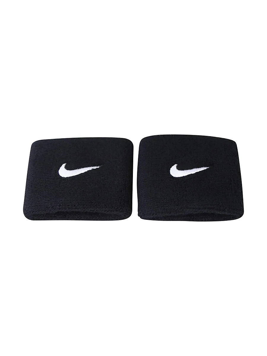 muñequeras negras con swoosh blanco