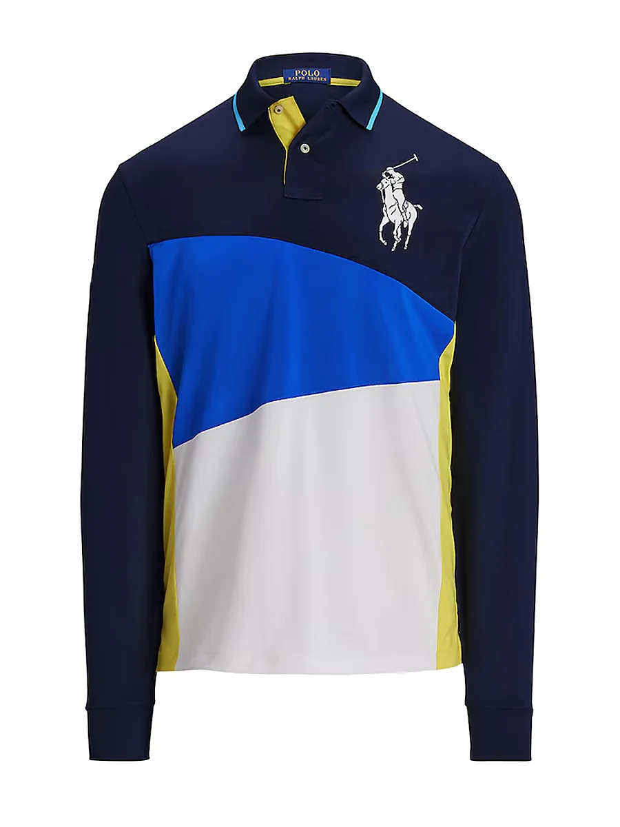 polo de manga larga azul y blanco de polo hombre