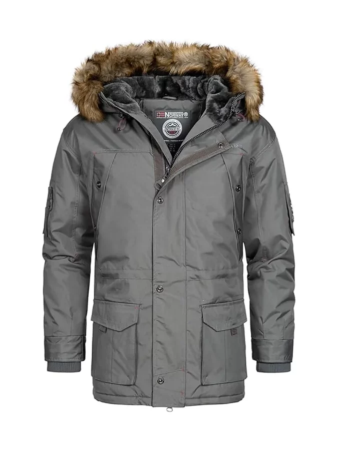 Parka gris de hombre con capucha