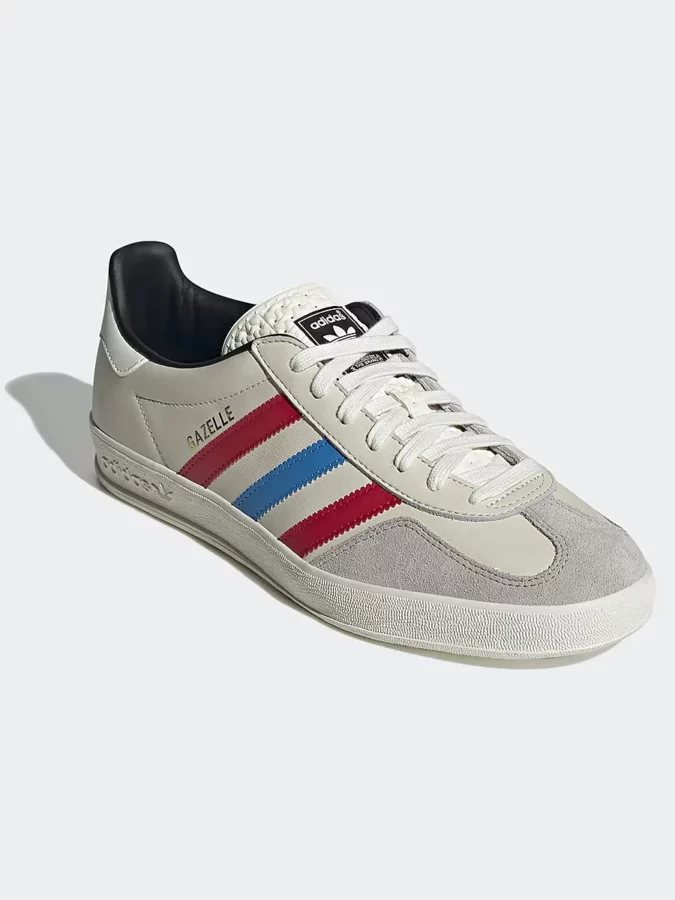  zapatillas adidas gazelle beige con rayas azules y rojas para hombre