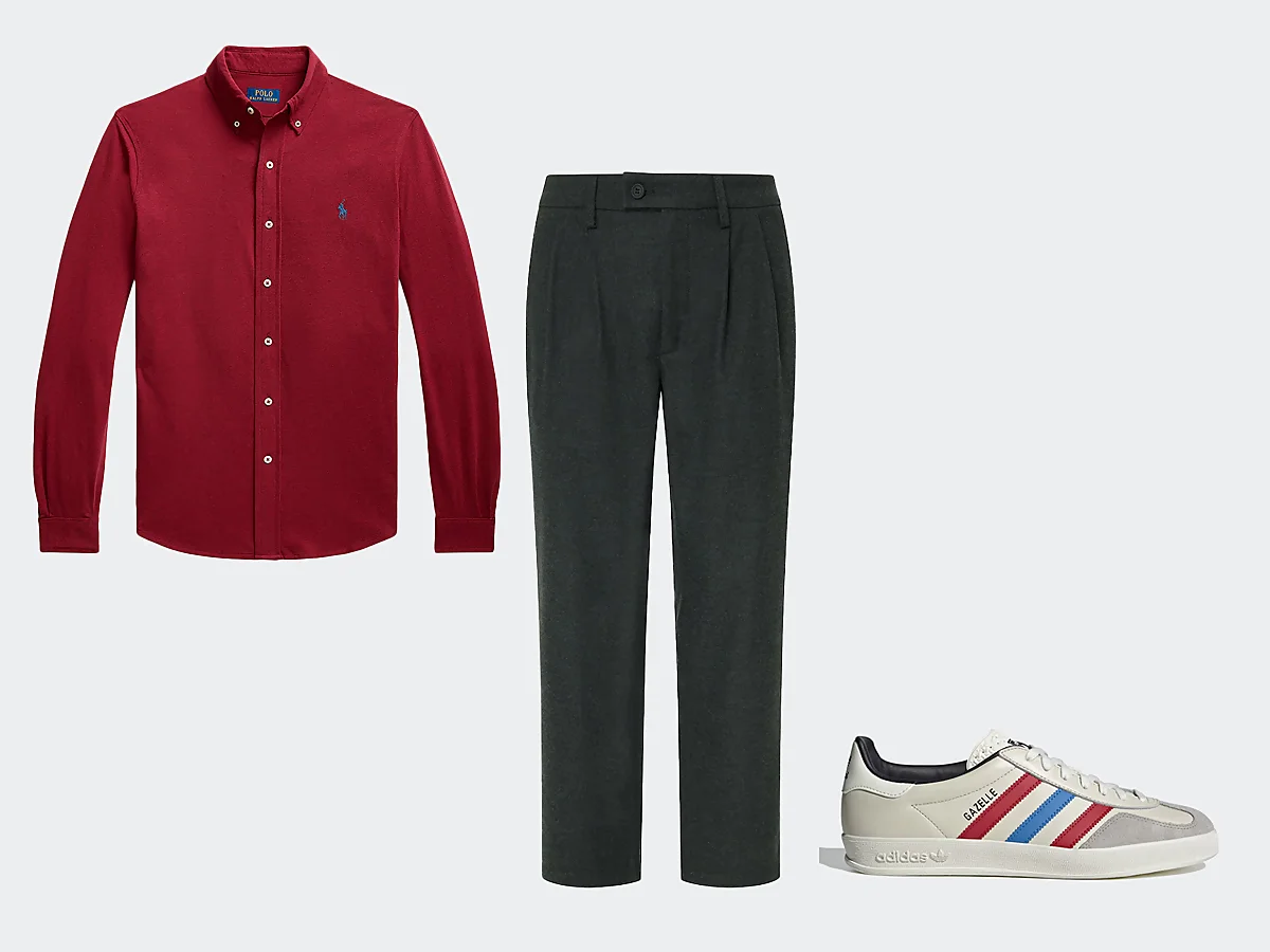 conjunto con zapatillas adidas gazelle y camisa