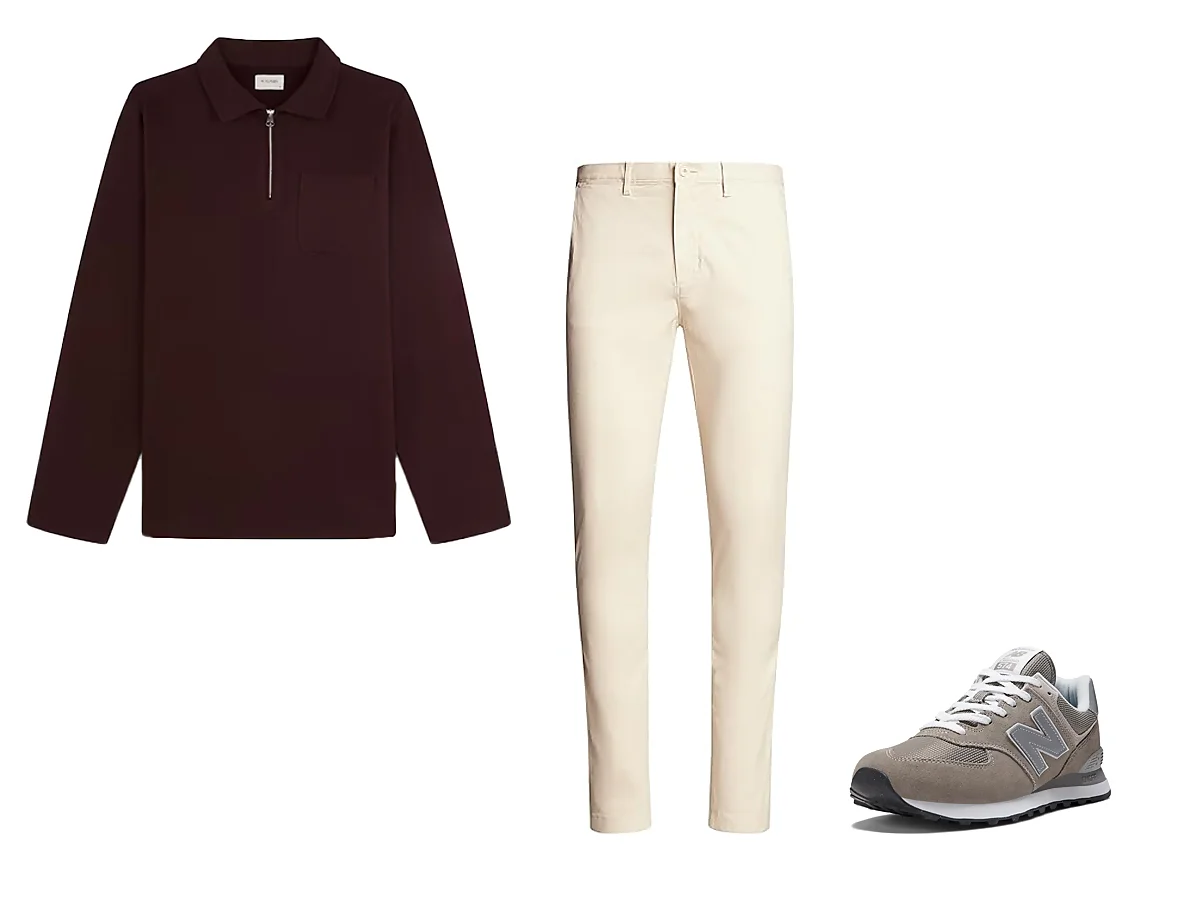 look con sudadera formal, chinos y new balance