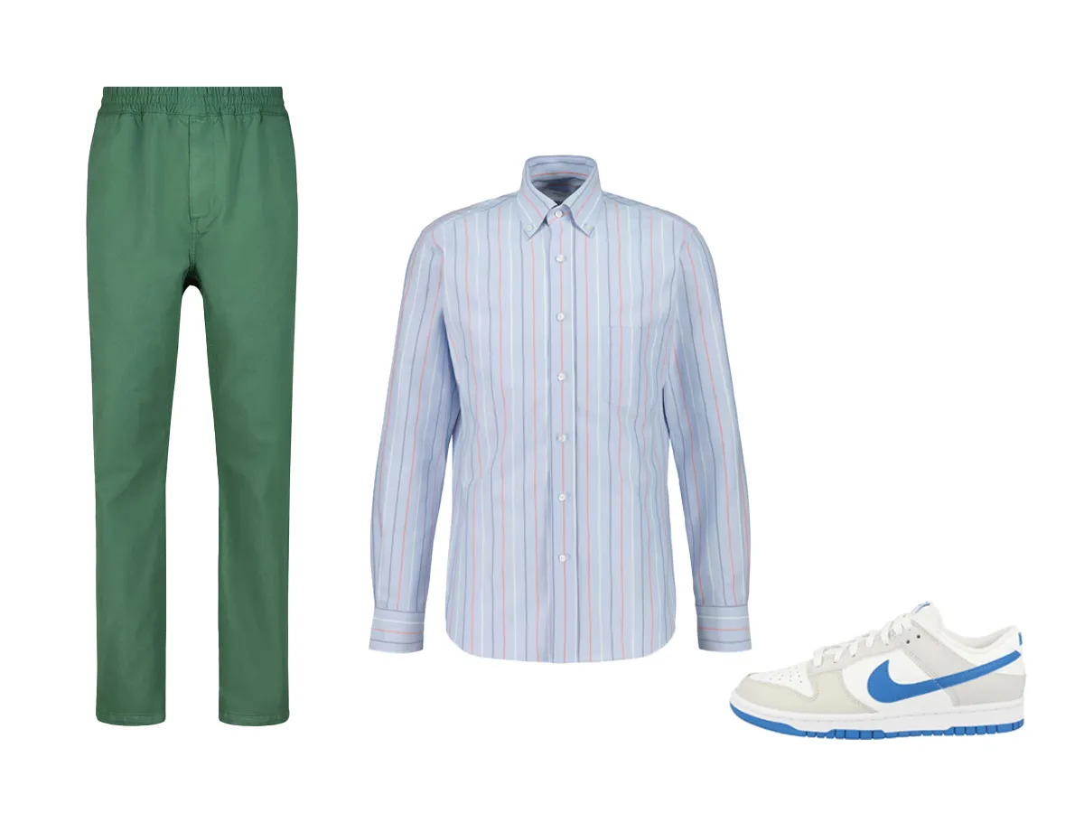 conjunto con pantalón verde y camisa casual