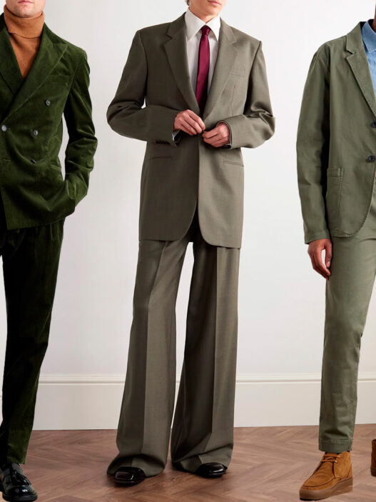 outfit traje verde hombre