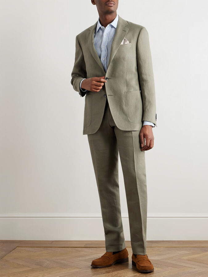 outfit traje verde hombre de Canali