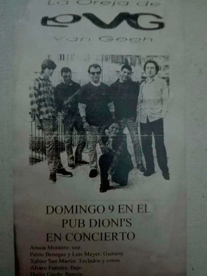 Flyer del primer concierto de La Oreja de Van Gogh en 1996 en el que aparece Luis Meyer como integrante del grupo.