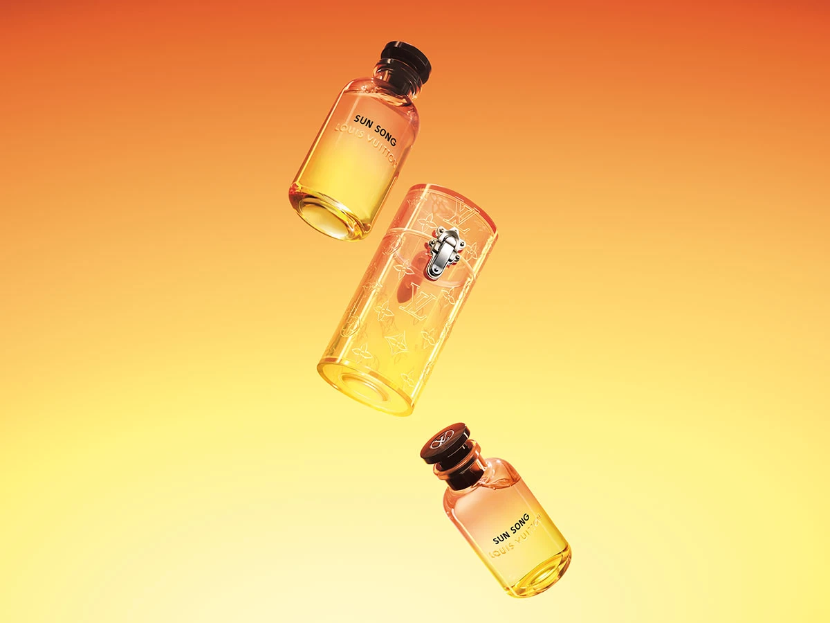 Frascos de la fragancia de Louis Vuitton Sun Song