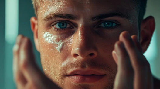 hombre aplicándose contorno de ojos