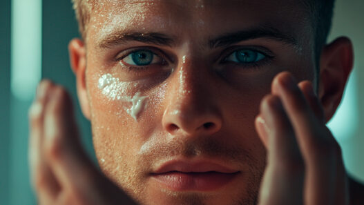 hombre aplicándose contorno de ojos