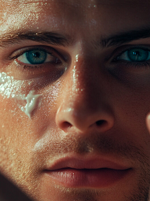 hombre aplicándose contorno de ojos