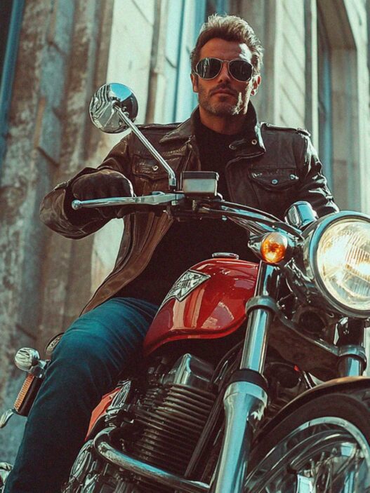 hombre de 50 años en una moto