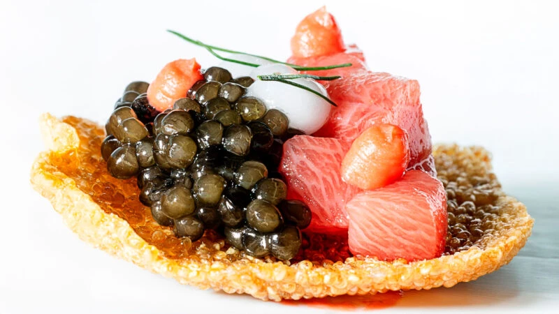 Plato del menú degustación del restaurante Lasarte de Barcelona
