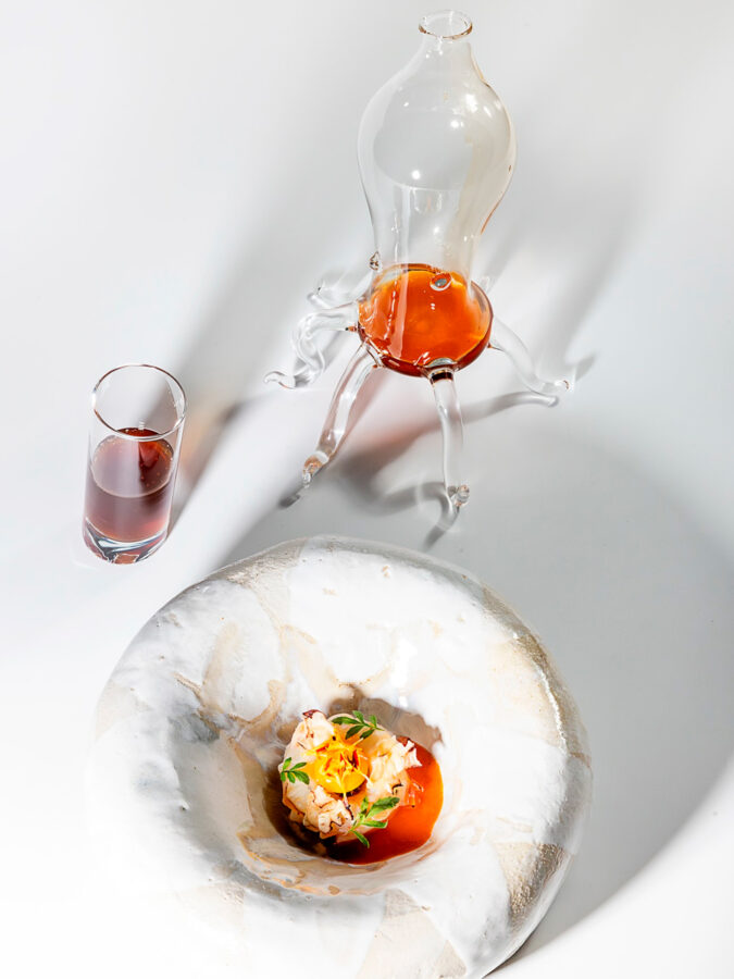 Plato del menú degustación del restaurante Lasarte de Barcelona