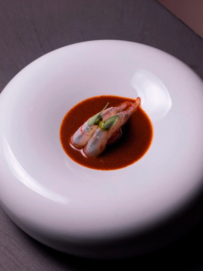 Gamba blanca con mojo canario del restaurante Gofio de Madrid.