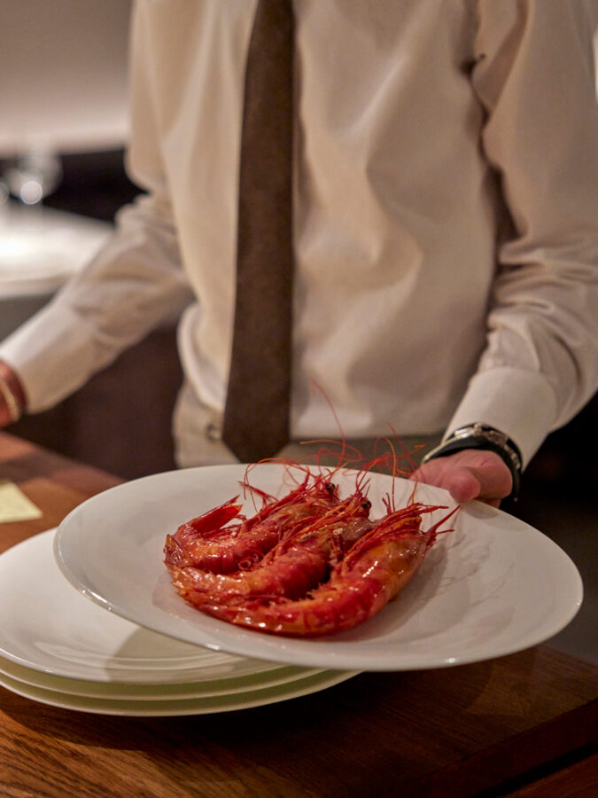 Gambas rojas del restaurante marisquería O’Pazo en Madrid
