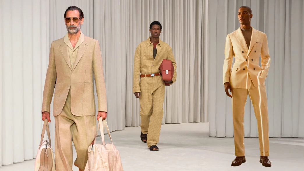 cómo vestir el traje beige claro de hombre este verano 2025