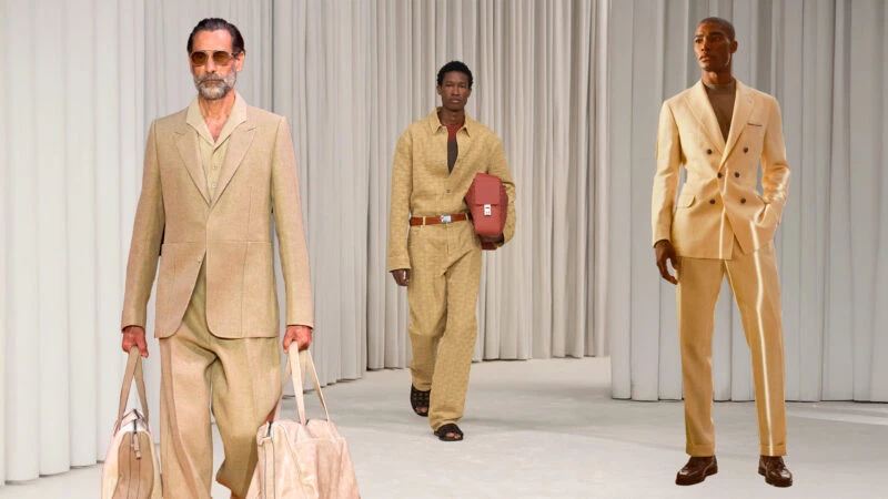 cómo vestir el traje beige claro de hombre este verano 2025