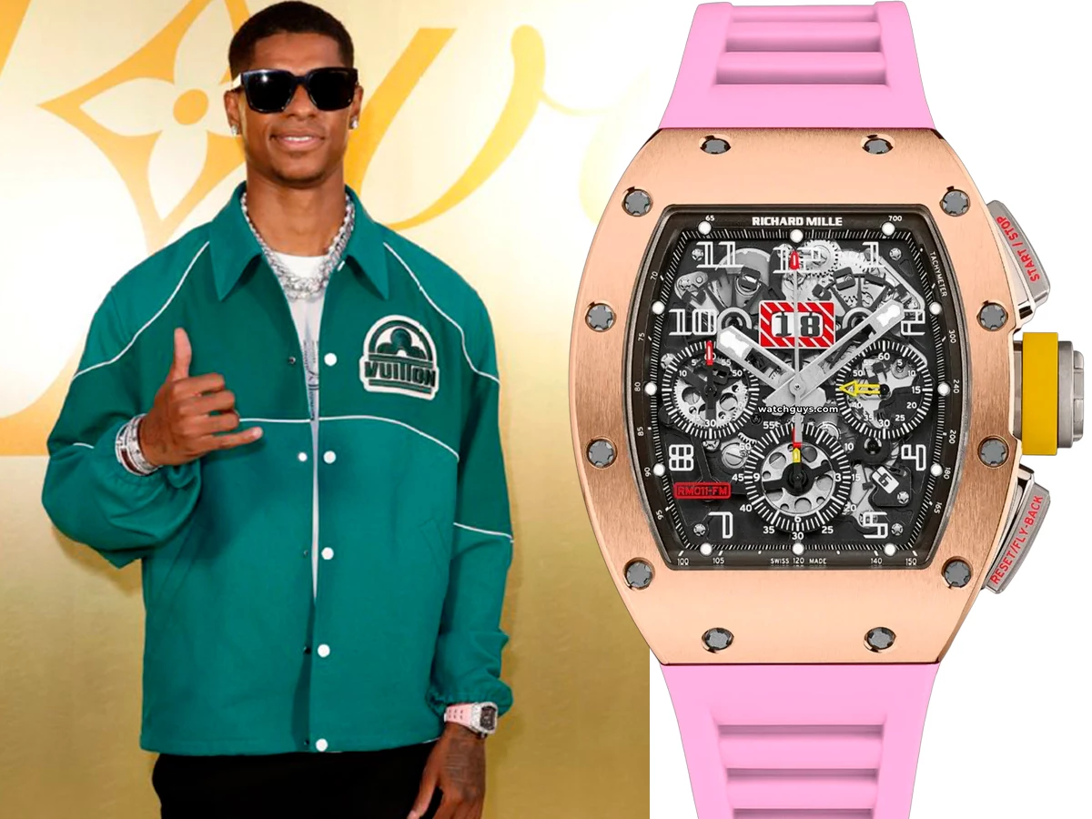 Marcus Rashford con un Richard Mille RM 011 en el desfile de Louis Vuitton en París
