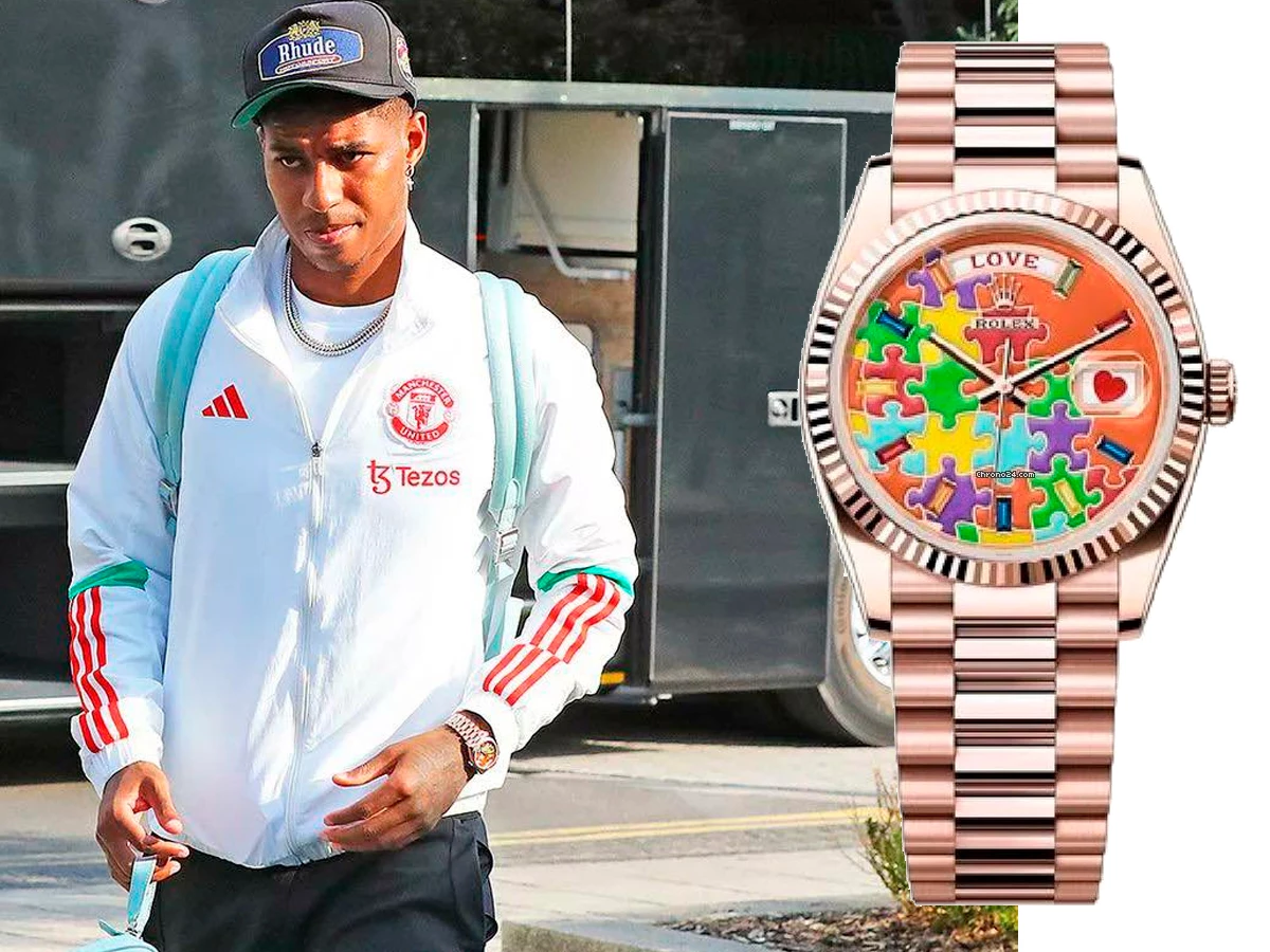 Marcus Rashford lleva un Rolex Day-Date con esfera de puzle en Manchester