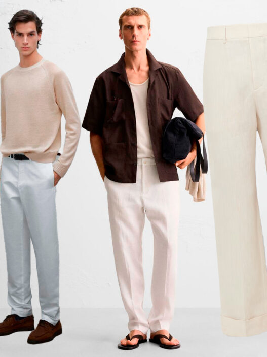 ideas de estilo para hombre sobre cómo combinar el pantalón largo blanco en verano