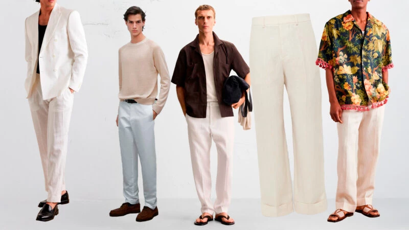 ideas de estilo para hombre sobre cómo combinar el pantalón largo blanco en verano