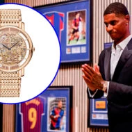 Marcus Rashford durante su presentación al Barça vistiendo un Patek Philippe en la muñeca