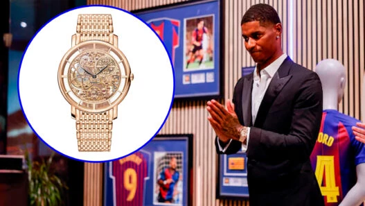 Marcus Rashford durante su presentación al Barça vistiendo un Patek Philippe en la muñeca