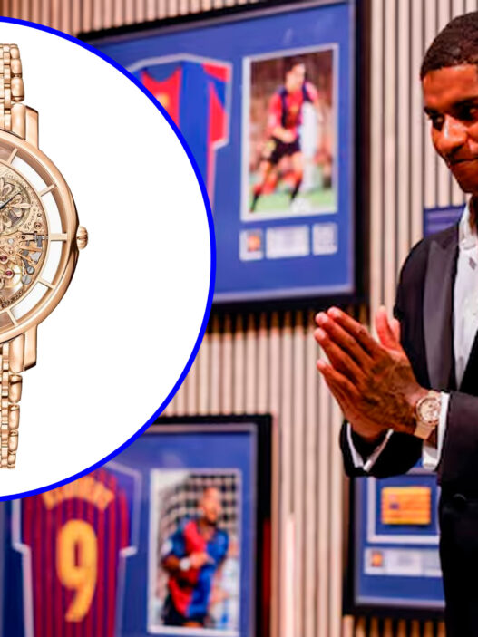 Marcus Rashford durante su presentación al Barça vistiendo un Patek Philippe en la muñeca