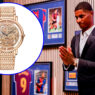 Marcus Rashford durante su presentación al Barça vistiendo un Patek Philippe en la muñeca