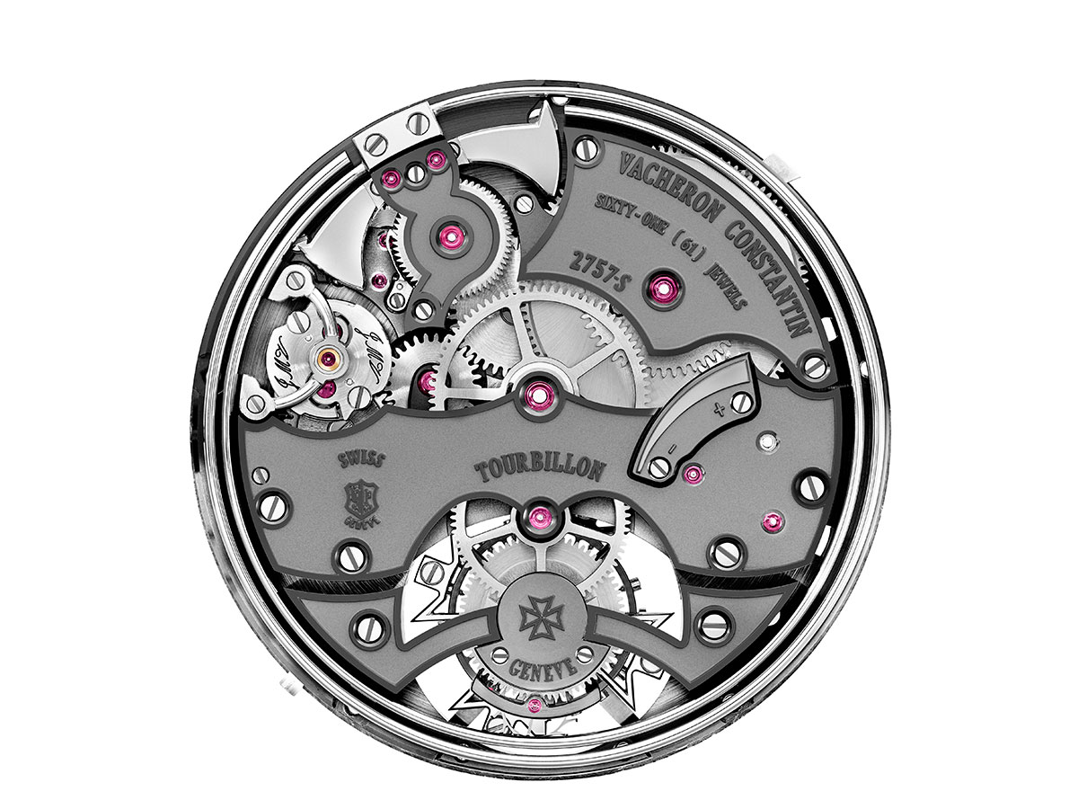 Detalle del calibre 2757 S del reloj Vacheron Constantin Les Cabinotiers, con el tourbillon y la arquitectura mecánica a la vista.