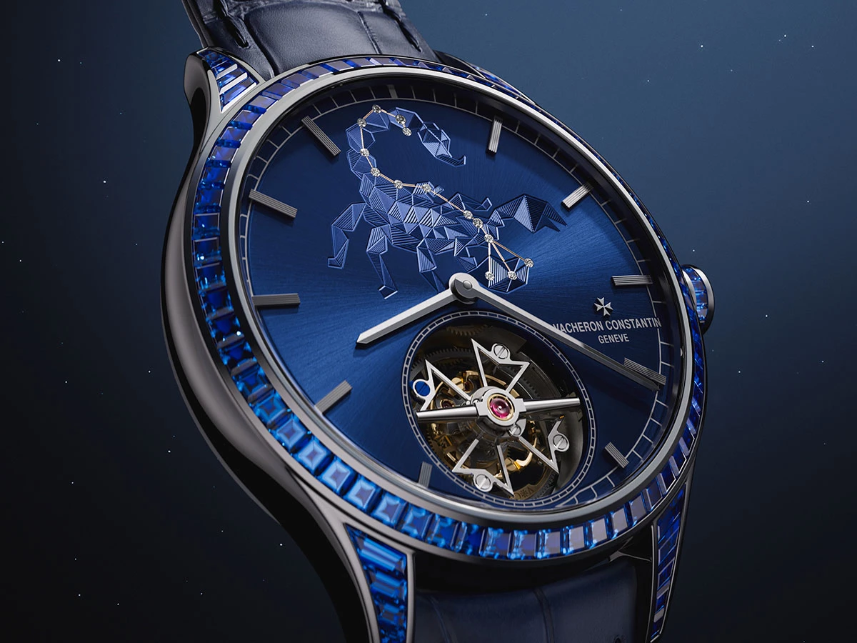 Detalle de la esfera guilloché con constelación del zodíaco y engaste de diamantes del reloj zodiacal de Vacheron Constantin
