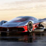 Vista frontal del Chevrolet California Corvette Concept sobre un suelo mojado al atardecer