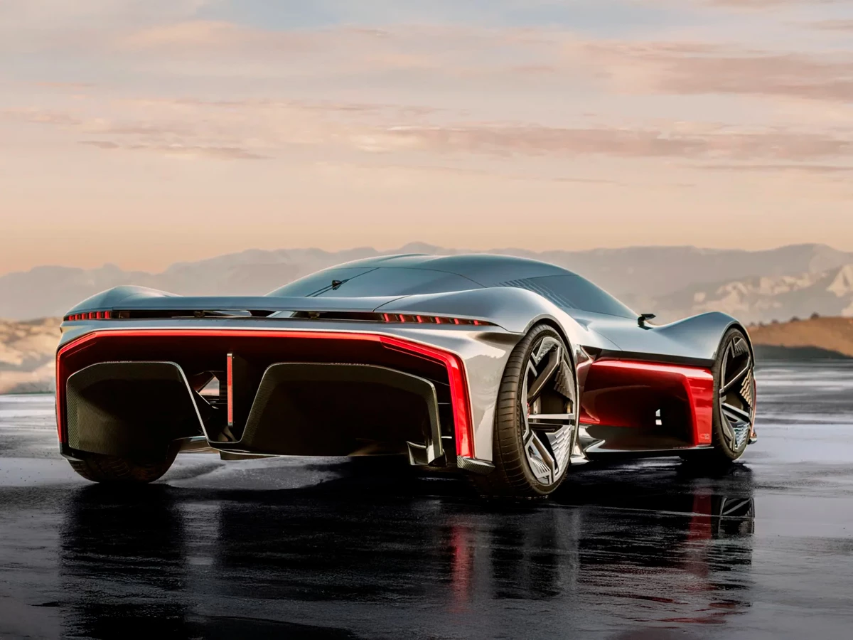 Parte trasera del Chevrolet California Corvette Concept sobre fondo montañoso