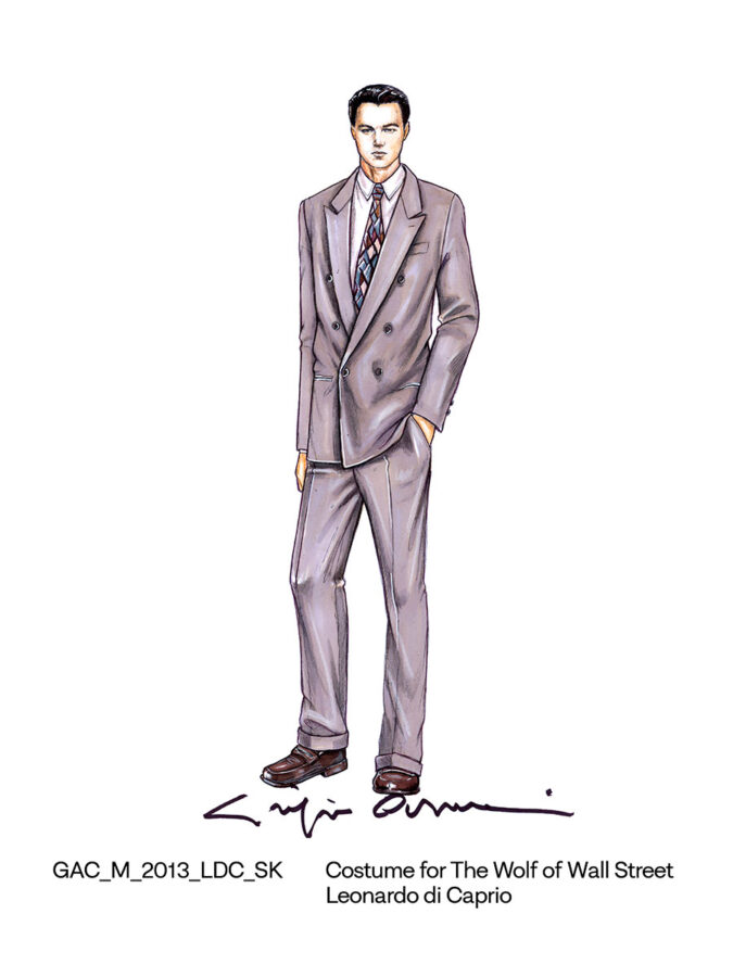 Boceto de Giorgio Armani para Leonardo DiCaprio en El lobo de Wall Street (2013).