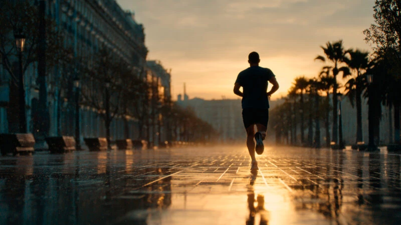 hombre haciendo running por la mañana temprano