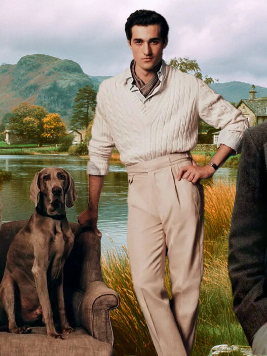 Tres looks Old Money para hombre con traje de tweed, jersey marinero y maxi abrigo, inspiración otoño 2025.