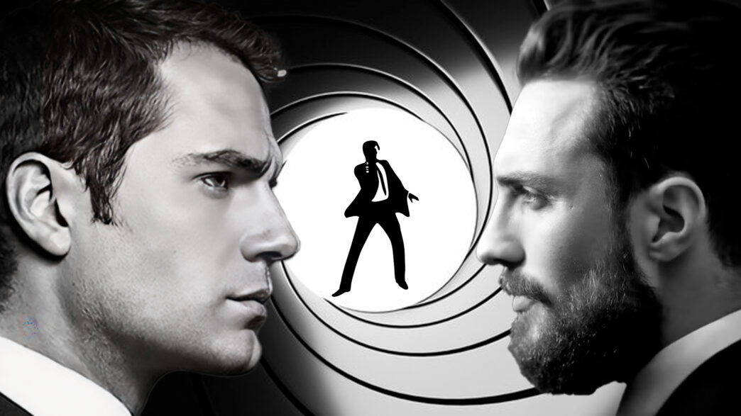 Enfrentamiento entre dos posibles actores para interpretar al nuevo James Bond sobre fondo del icónico cañón 007.